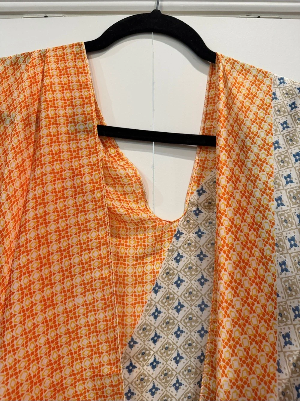 Women's Orange & Blue Patterned Swim Coverup Kimono